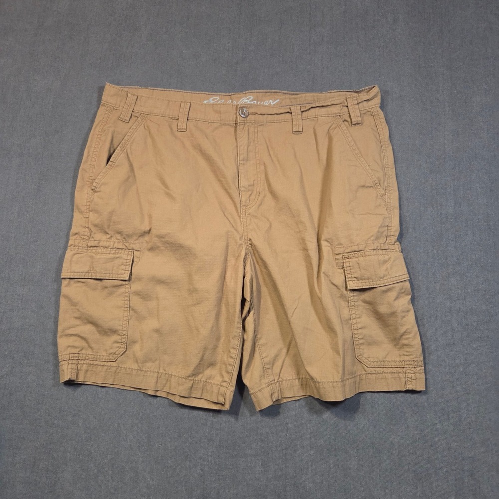 Eddie Bauer Cargo Shorts Mens 40 Tan Khaki Ripstop Cotton Outdoor Hiking Utility